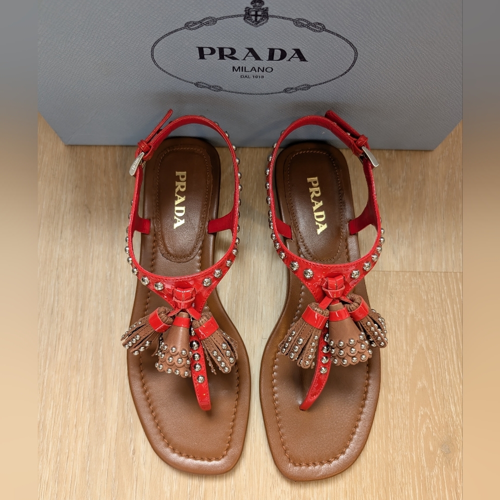 NWT PRADA Leather Studded Sandals